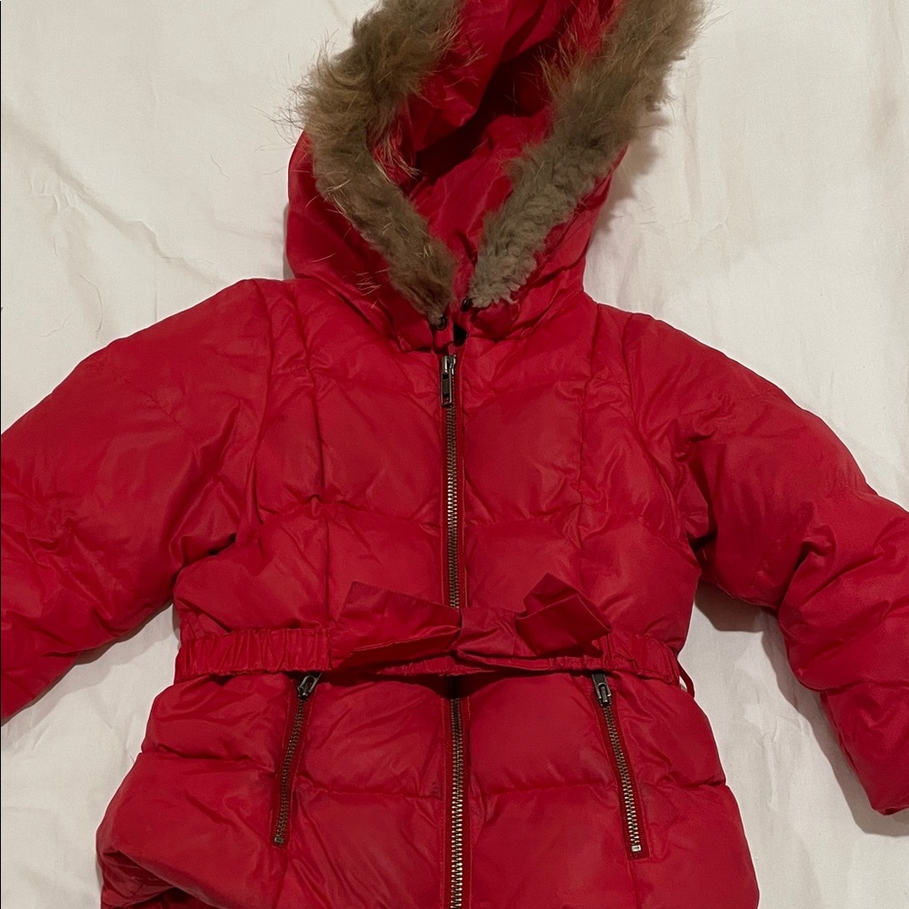 Lili Gaufrette Red Hooded Jacket with removable Fur Trim size 3
